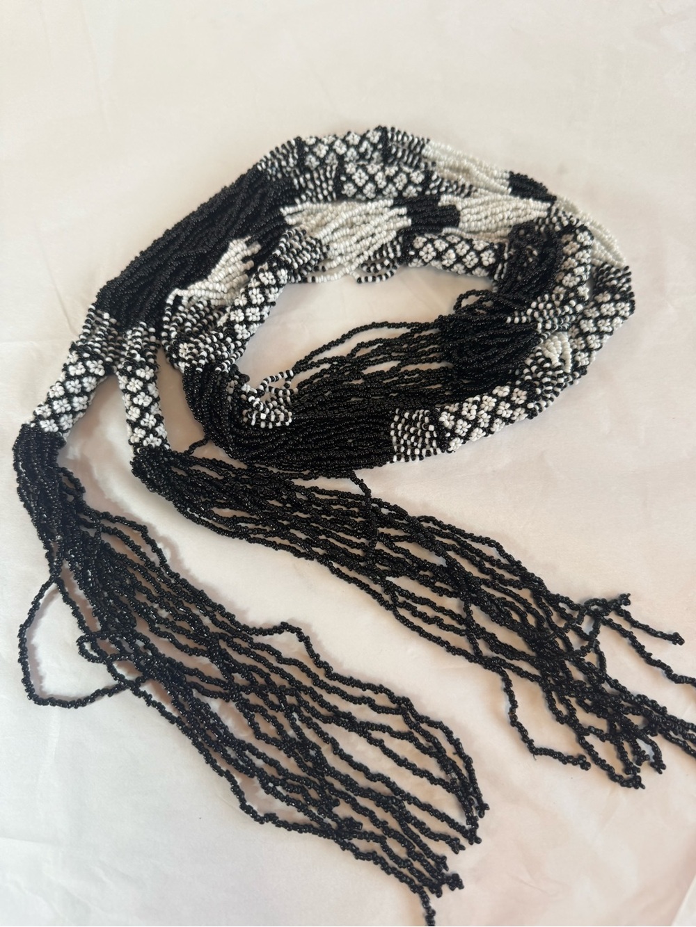 🖤🤍Handcrafted Black & White Beaded Necklace/Belt/Scarf🖤🤍